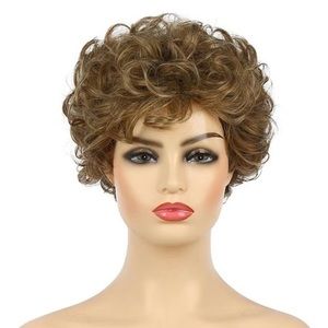 Short Curly Wavy Blonde Brown Synthetic Hair Wig